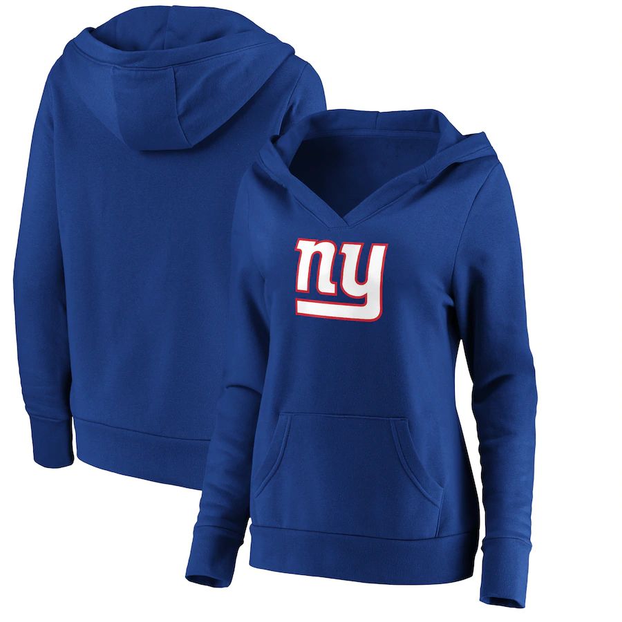 Women New York Giants NFL Pro Line by Fanatics Branded Royal Primary Team Logo V-Neck Pullover Hoodie
